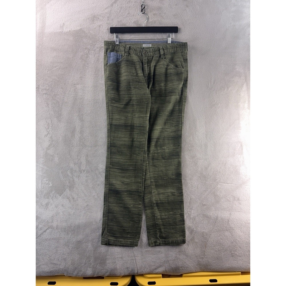 Staple Pigeon Pants Mens Size 32x31 Green Striped Straight Leg Streetwear